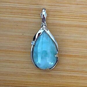 $92 Designer Jade & Diamond Estate Pendant Sterling Marked EA 925 CHINA